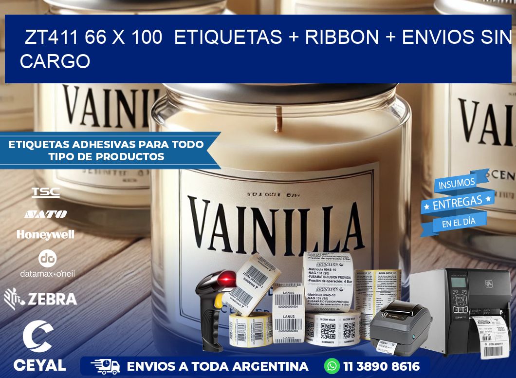 ZT411 66 x 100  etiquetas + ribbon + envios sin cargo