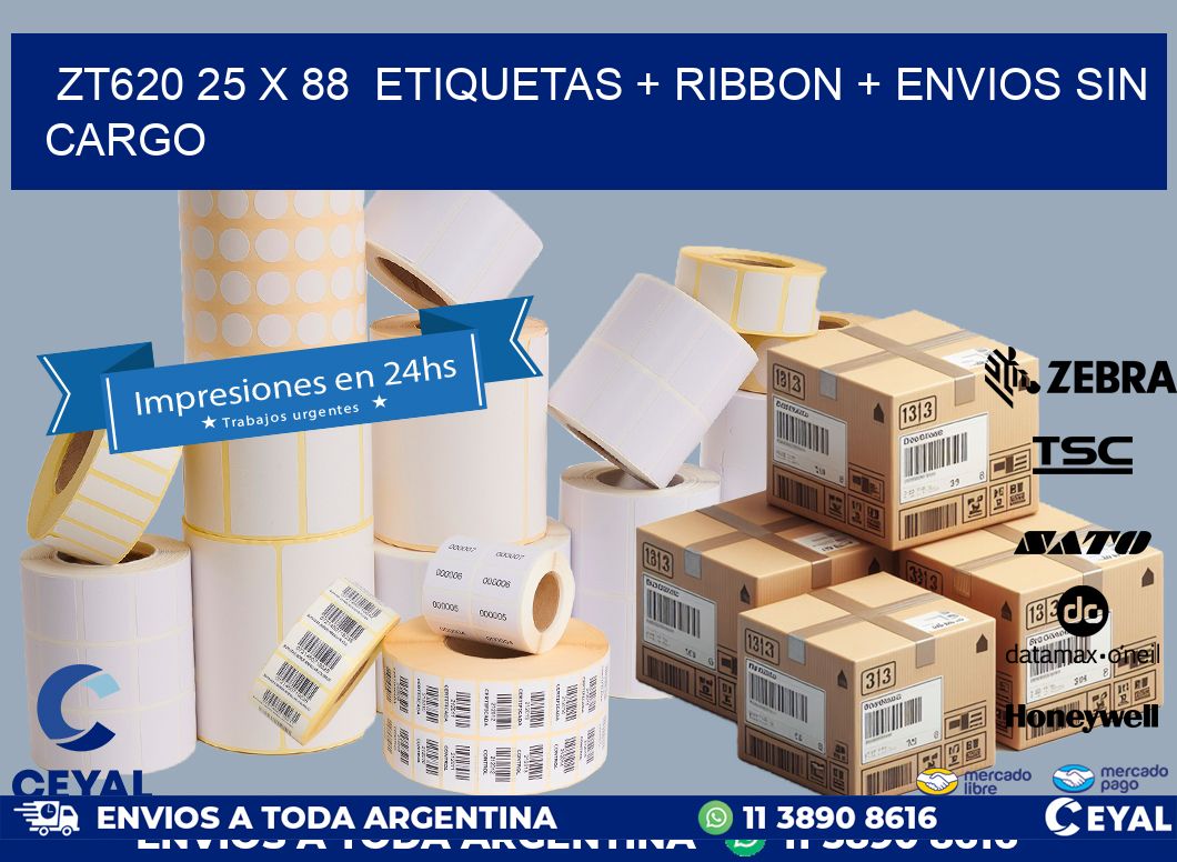ZT620 25 x 88  etiquetas + ribbon + envios sin cargo