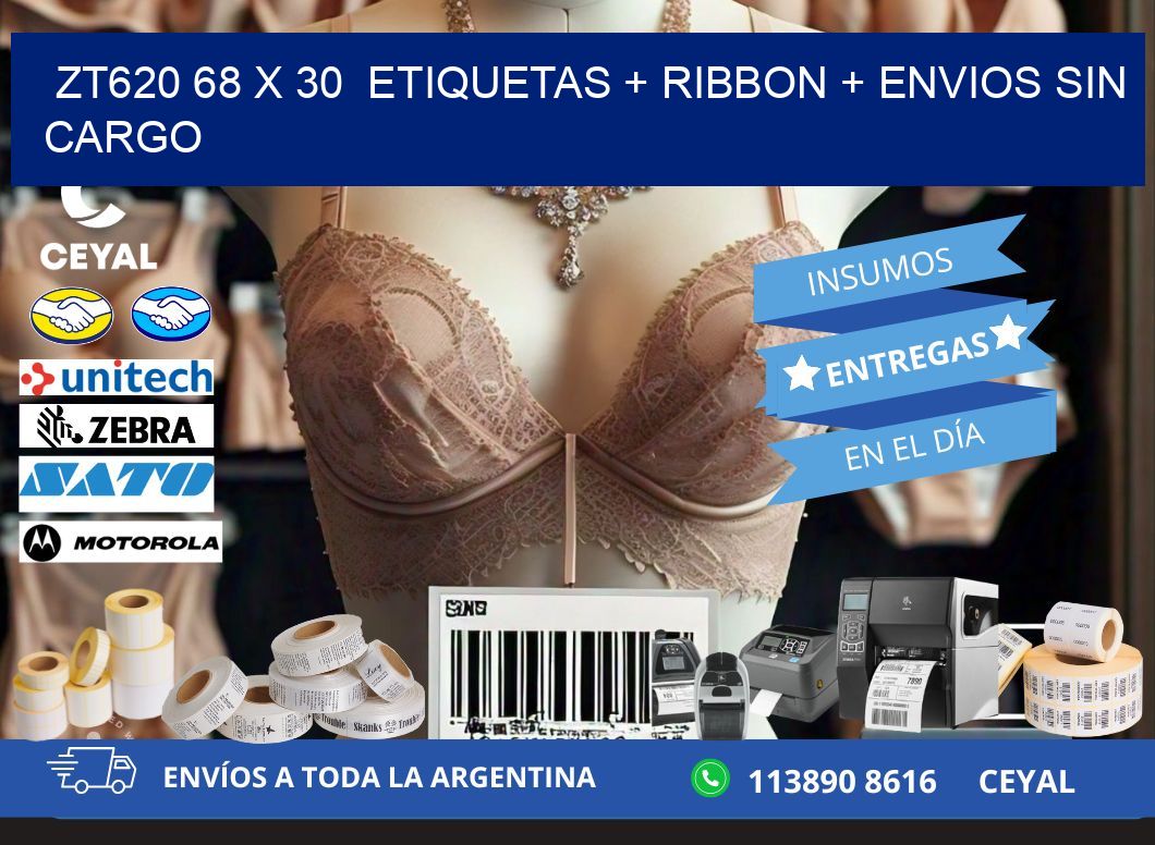 ZT620 68 x 30  etiquetas + ribbon + envios sin cargo