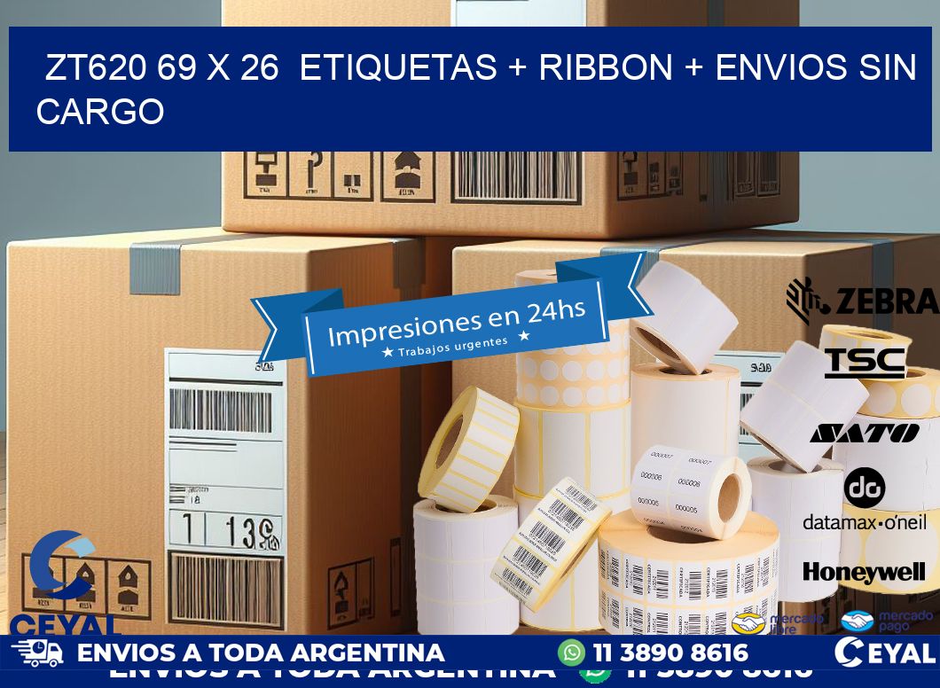 ZT620 69 x 26  etiquetas + ribbon + envios sin cargo