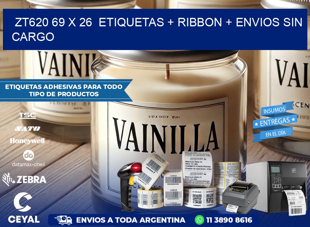 ZT620 69 x 26  etiquetas + ribbon + envios sin cargo