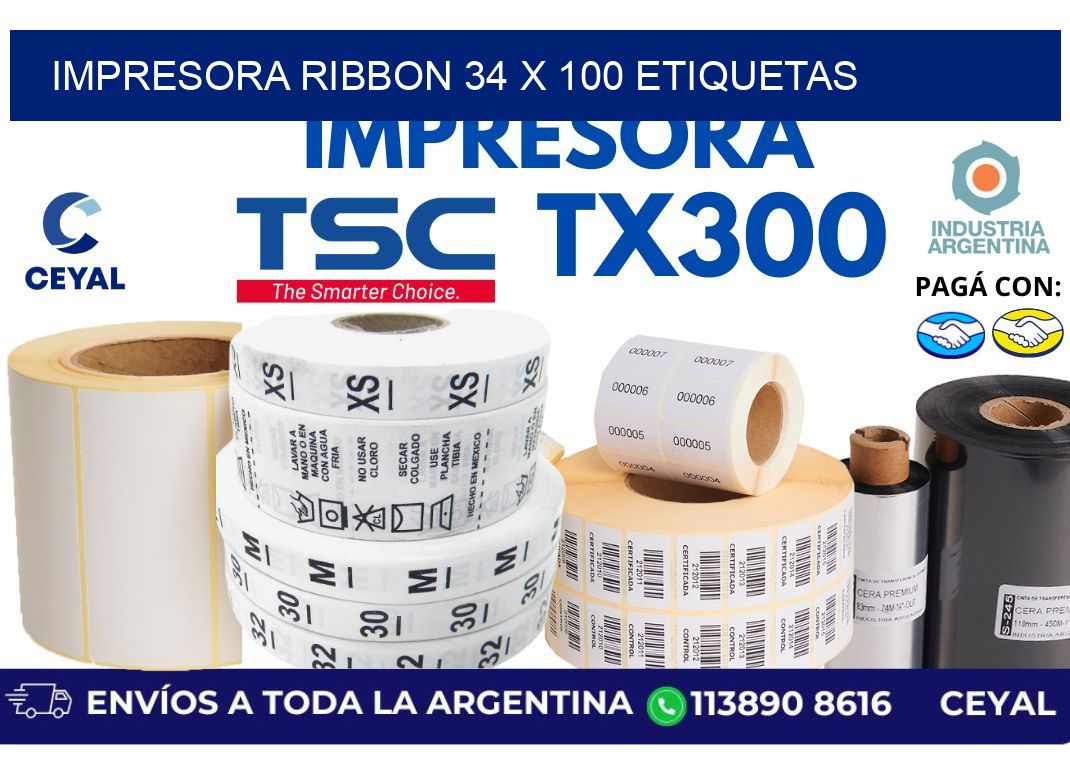 impresora ribbon 34 x 100 etiquetas