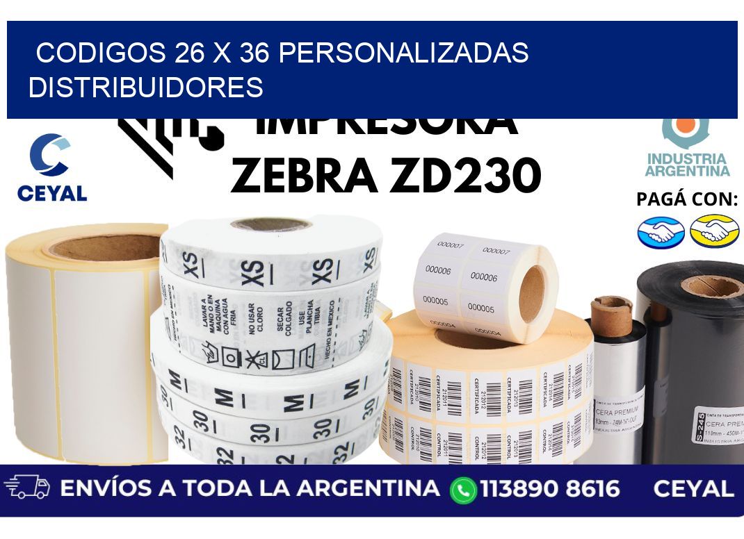 codigos 26 x 36 personalizadas distribuidores