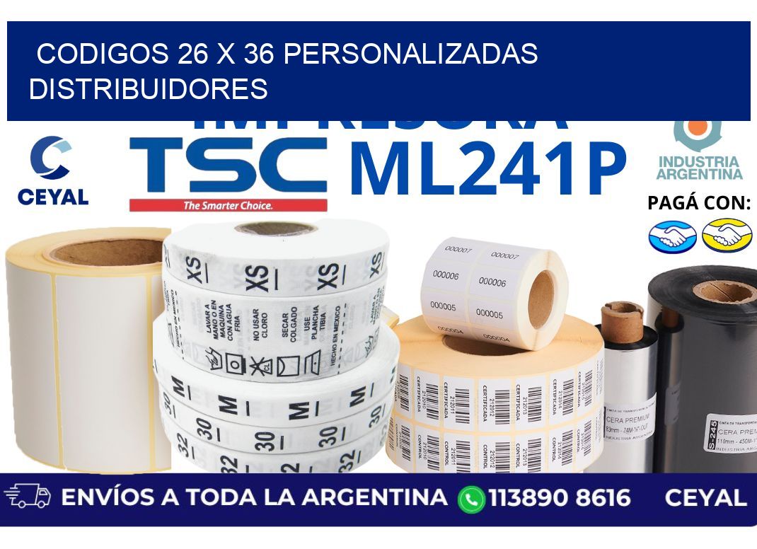 codigos 26 x 36 personalizadas distribuidores