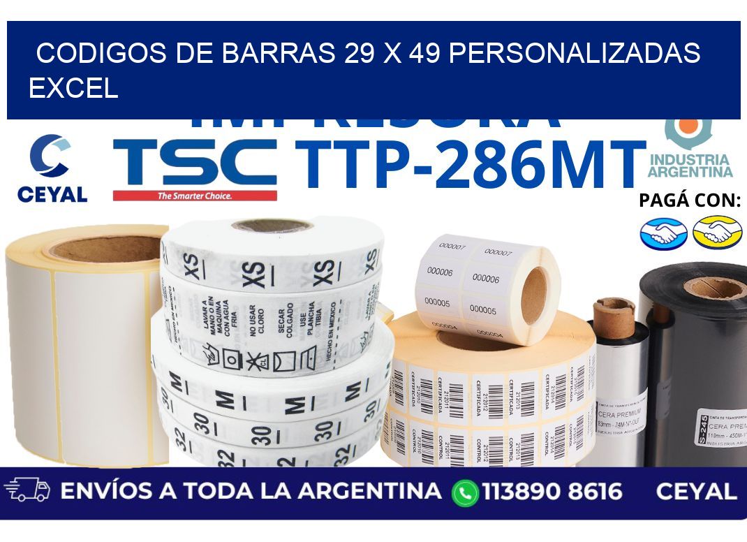 codigos de barras 29 x 49 personalizadas excel