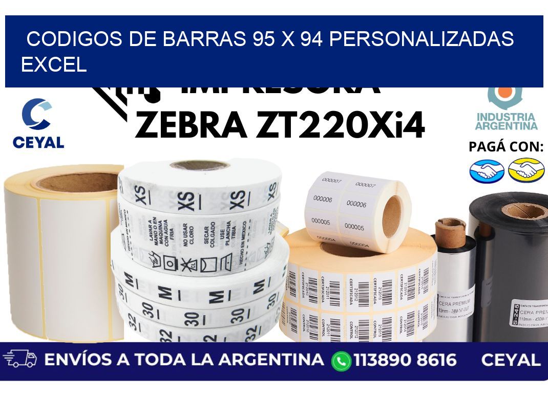 codigos de barras 95 x 94 personalizadas excel