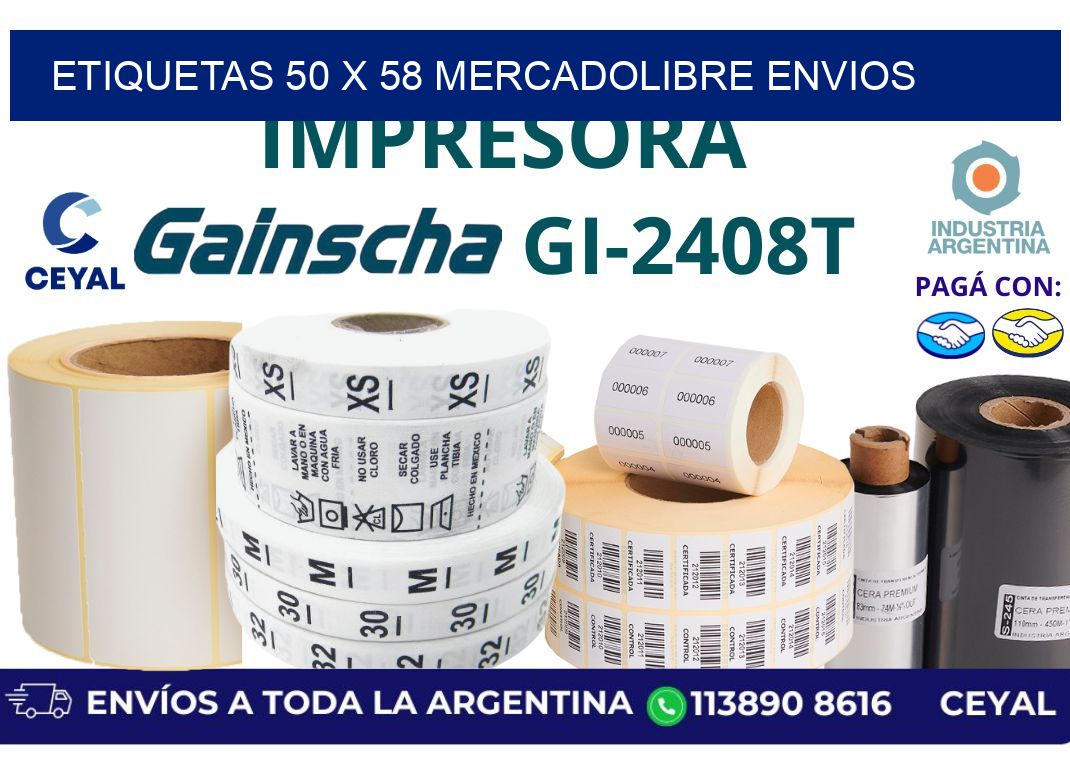 etiquetas 50 x 58 mercadolibre envios