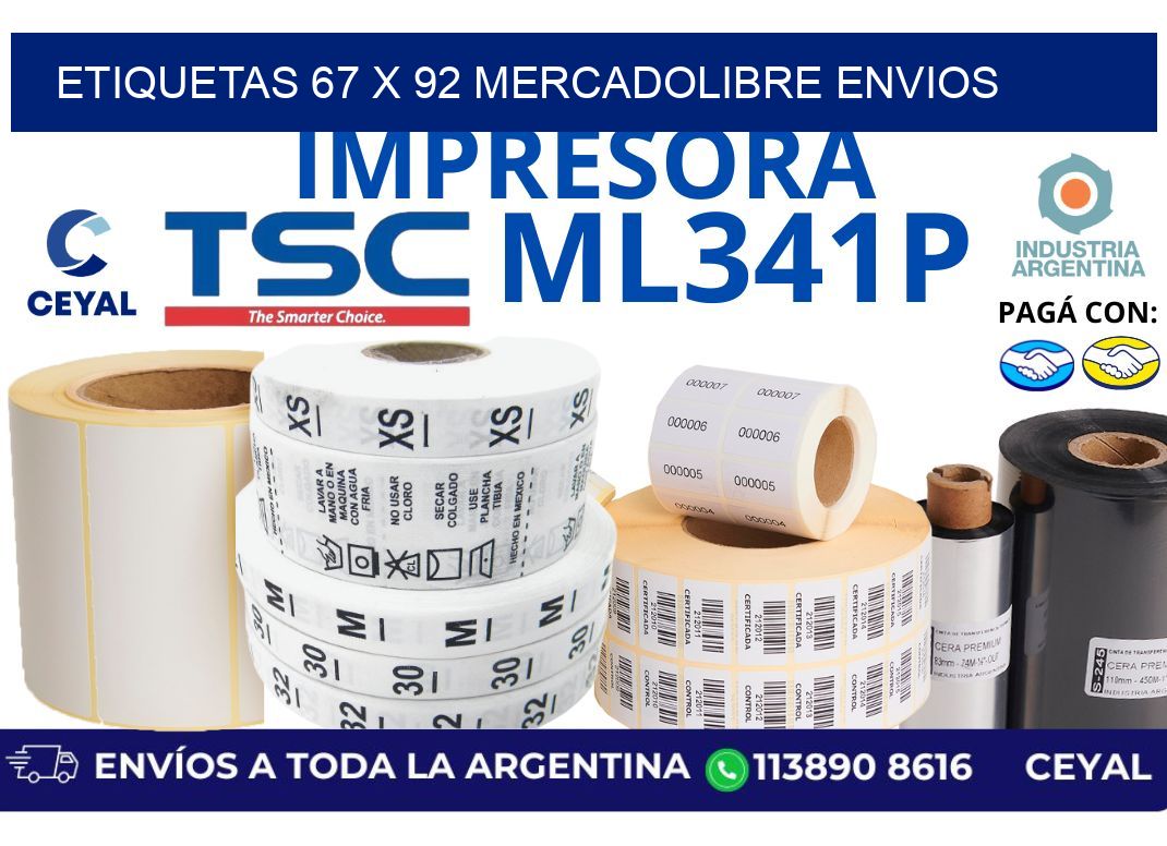 etiquetas 67 x 92 mercadolibre envios