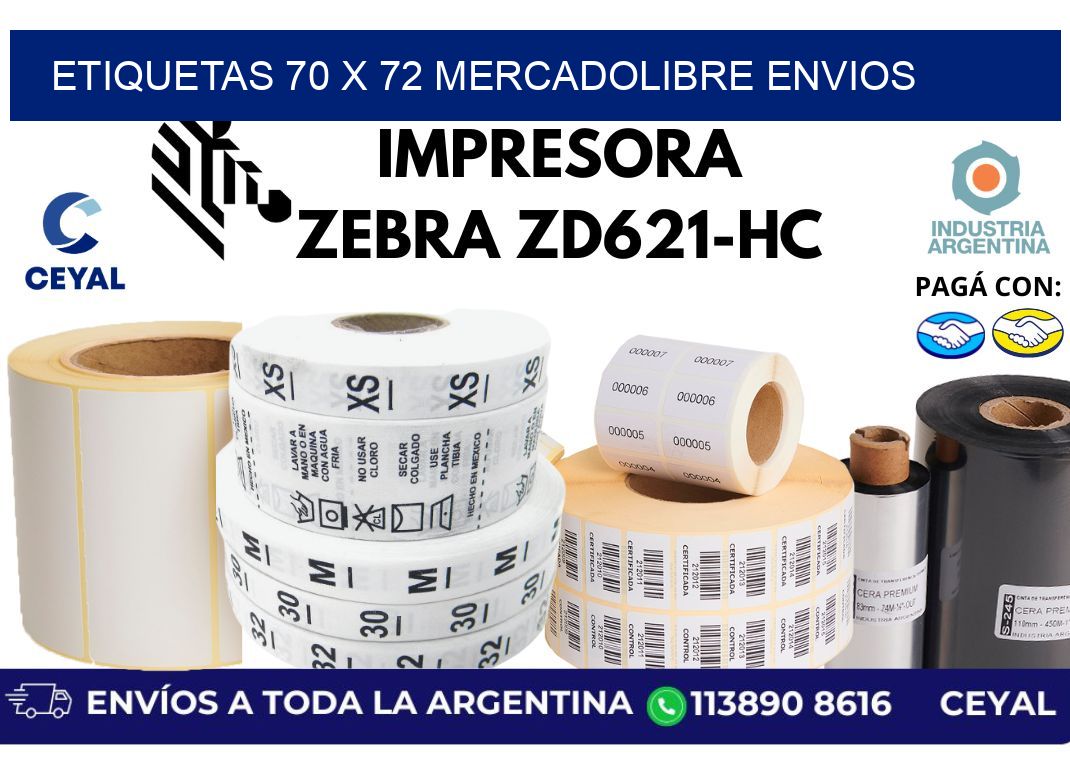 etiquetas 70 x 72 mercadolibre envios