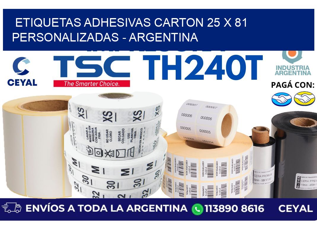 etiquetas adhesivas carton 25 x 81 personalizadas - Argentina