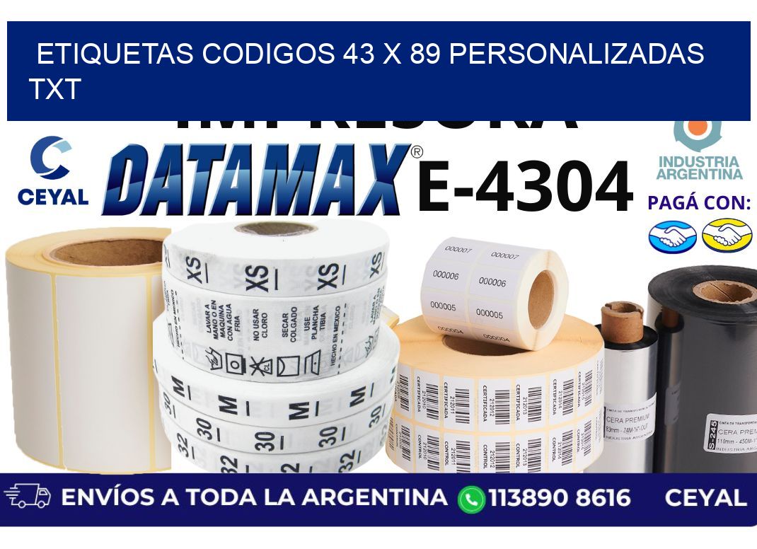 etiquetas codigos 43 x 89 personalizadas txt