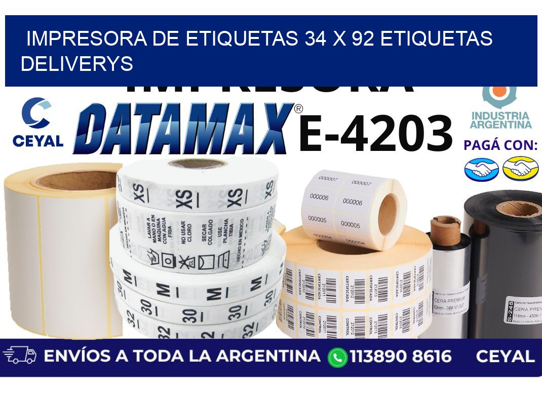 impresora de etiquetas 34 x 92 etiquetas deliverys