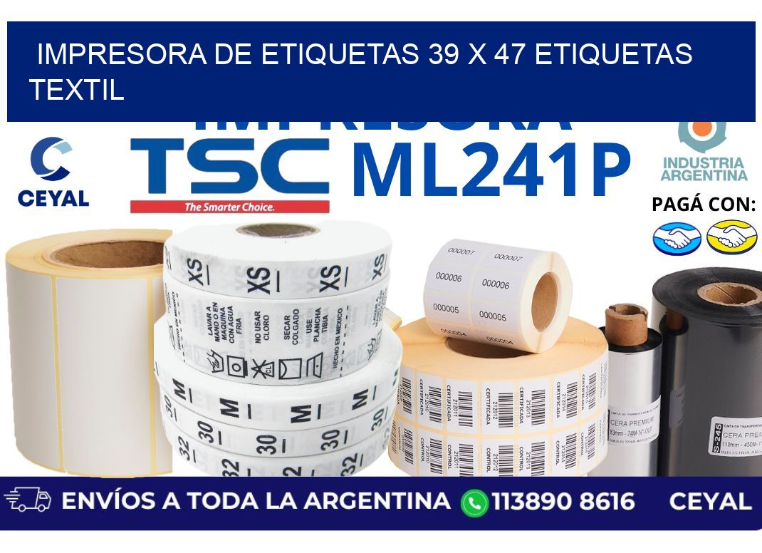 impresora de etiquetas 39 x 47 etiquetas textil