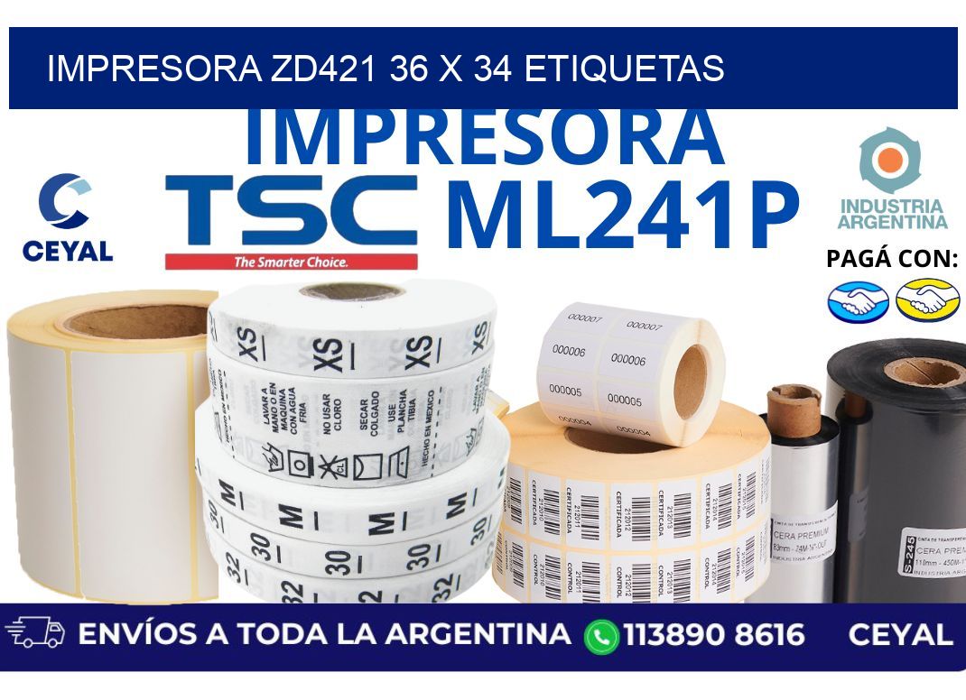 impresora zd421 36 x 34 etiquetas