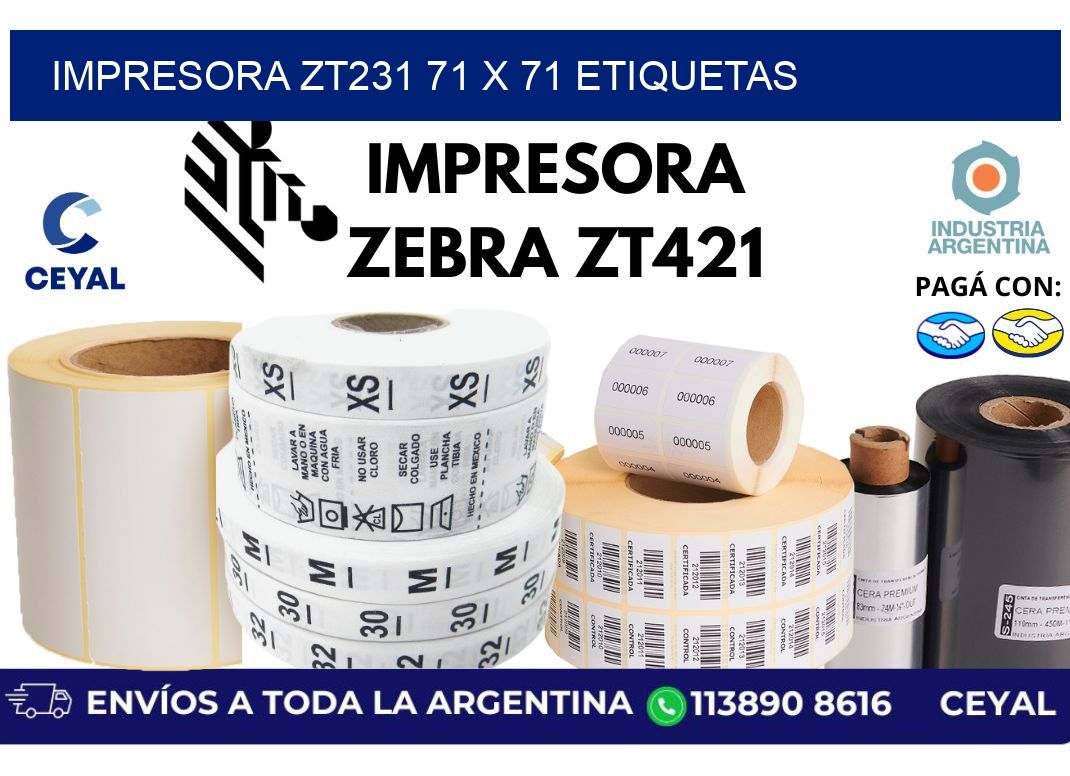 impresora zt231 71 x 71 etiquetas
