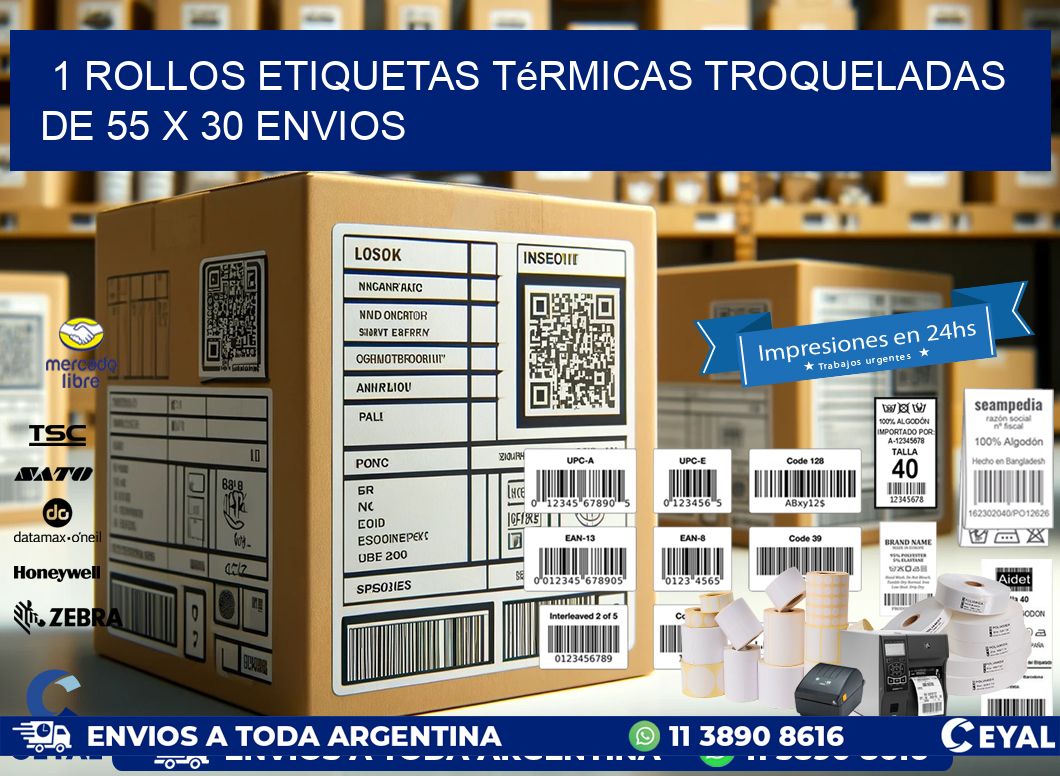 1 Rollos Etiquetas Térmicas Troqueladas De 55 x 30 ENVIOS