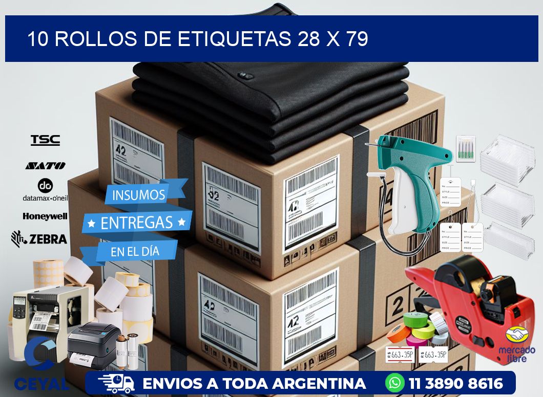 10 ROLLOS DE ETIQUETAS 28 x 79