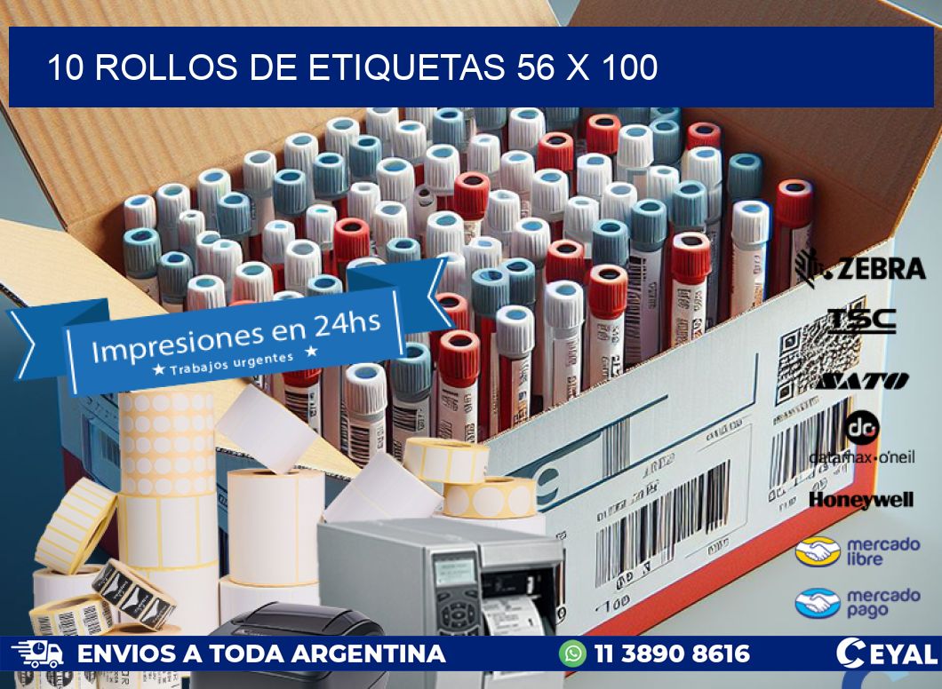 10 ROLLOS DE ETIQUETAS 56 x 100