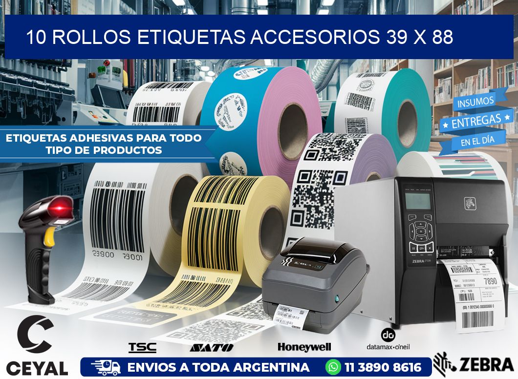 10 ROLLOS ETIQUETAS ACCESORIOS 39 x 88