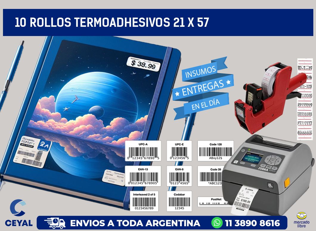 10 ROLLOS TERMOADHESIVOS 21 x 57