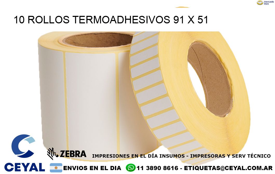10 ROLLOS TERMOADHESIVOS 91 x 51