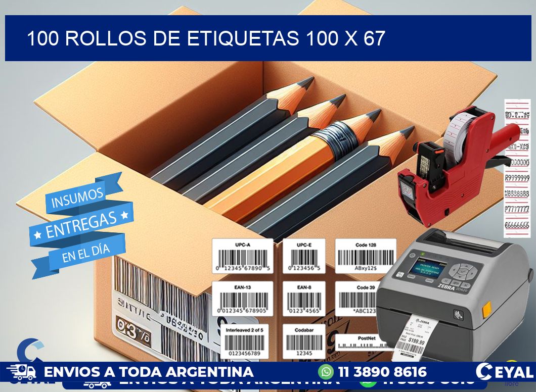 100 ROLLOS DE ETIQUETAS 100 x 67