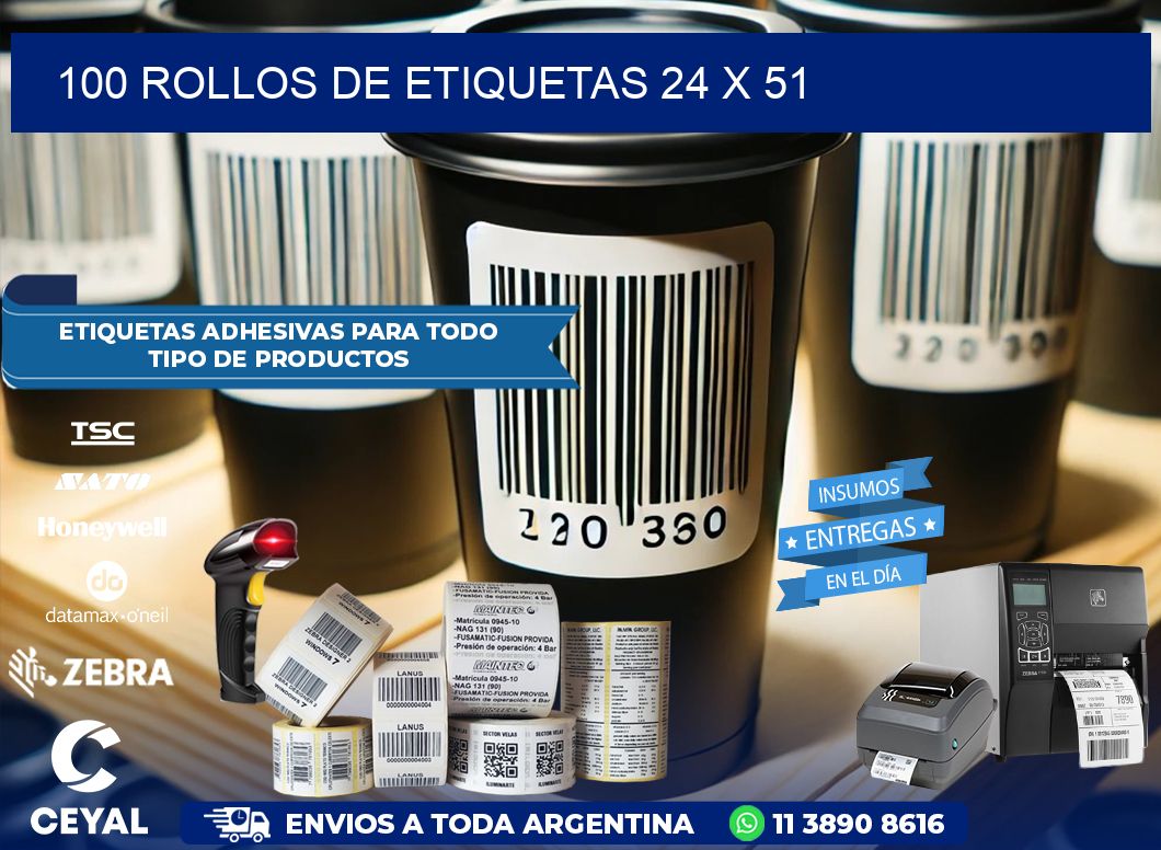 100 ROLLOS DE ETIQUETAS 24 x 51