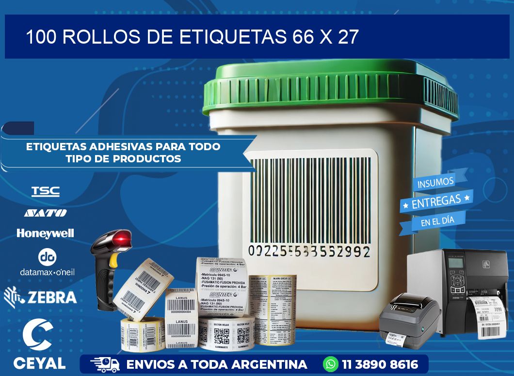 100 ROLLOS DE ETIQUETAS 66 x 27