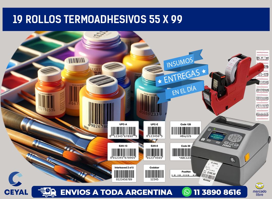 19 ROLLOS TERMOADHESIVOS 55 x 99