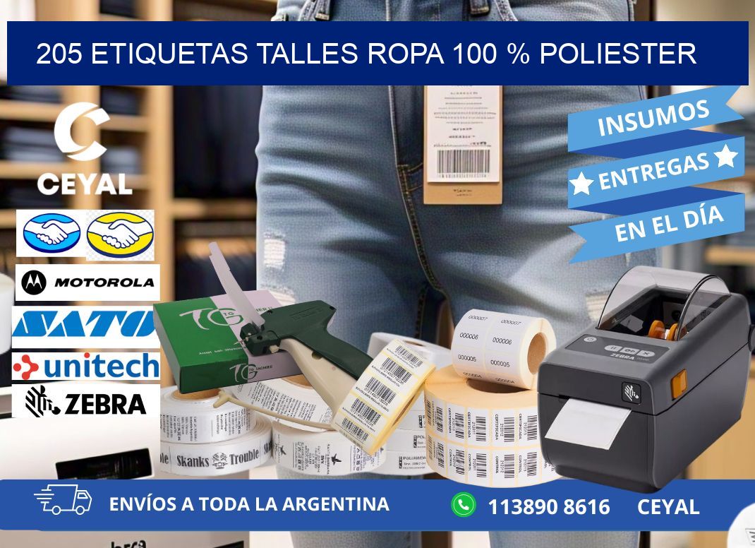 205 ETIQUETAS TALLES ROPA 100 % POLIESTER