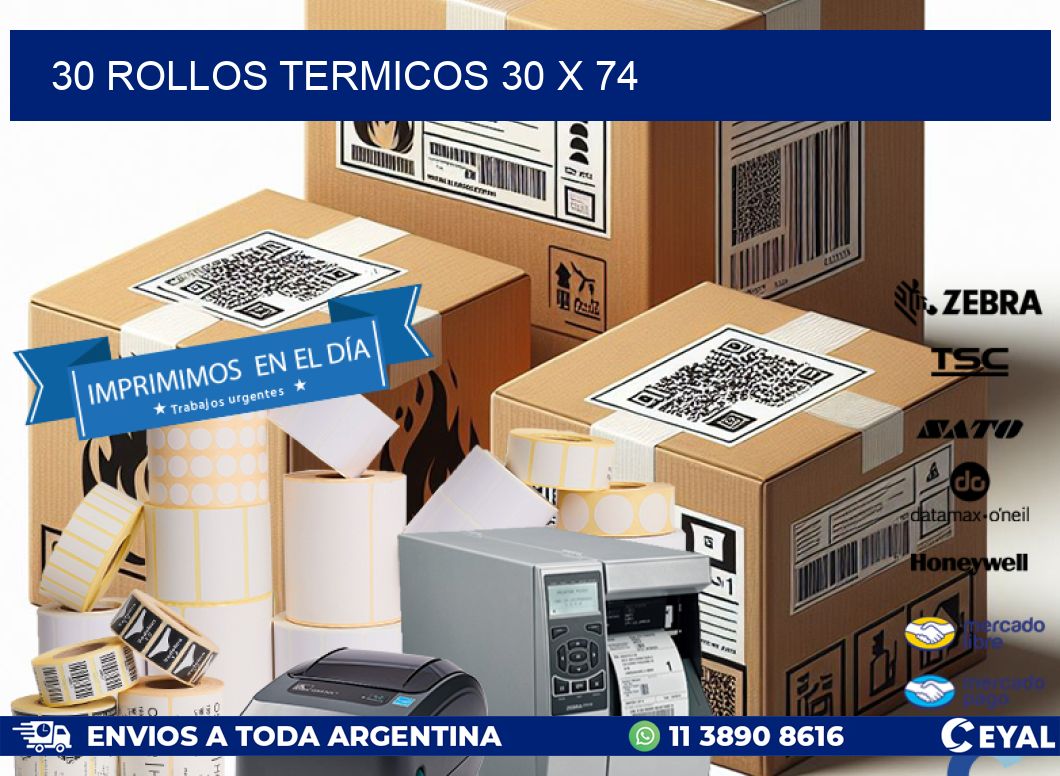 30 ROLLOS TERMICOS 30 x 74
