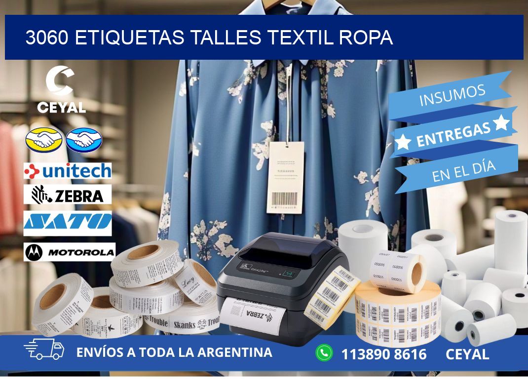 3060 ETIQUETAS TALLES TEXTIL ROPA