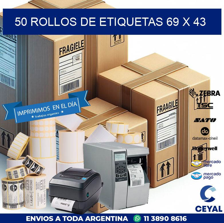 50 ROLLOS DE ETIQUETAS 69 x 43