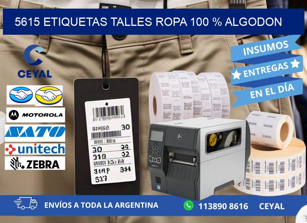 5615 ETIQUETAS TALLES ROPA 100 % ALGODON