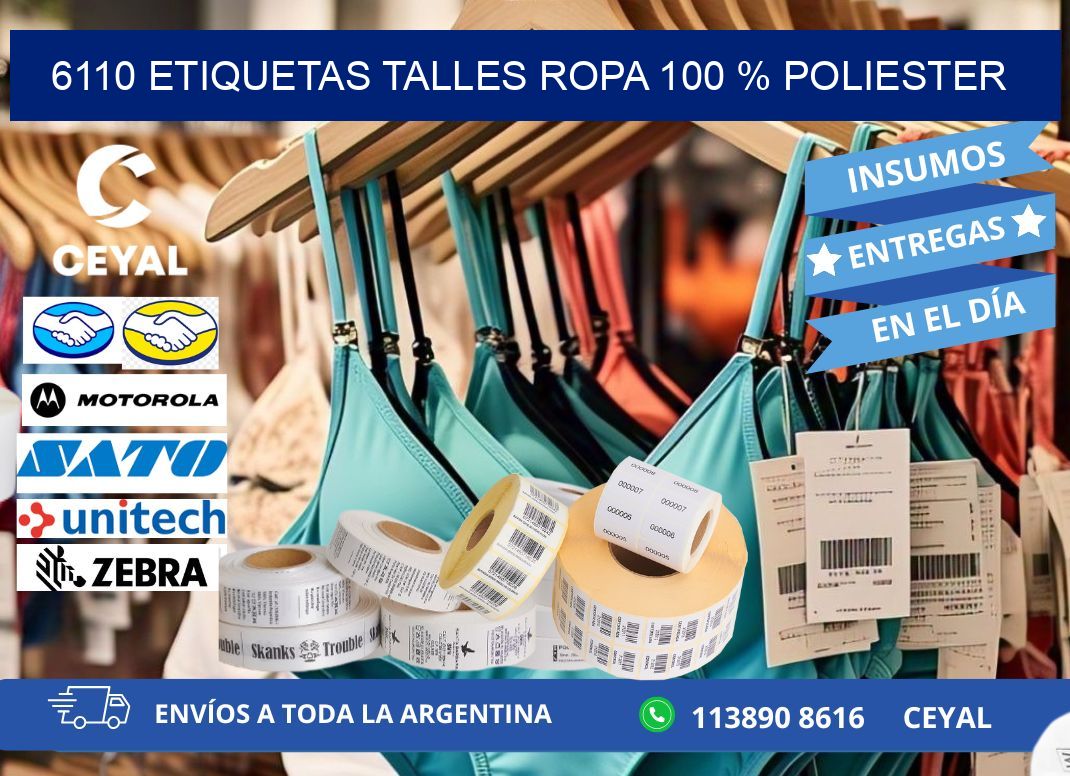 6110 ETIQUETAS TALLES ROPA 100 % POLIESTER