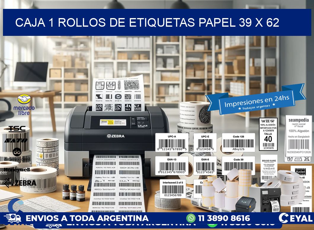 CAJA 1 ROLLOS DE ETIQUETAS PAPEL 39 x 62