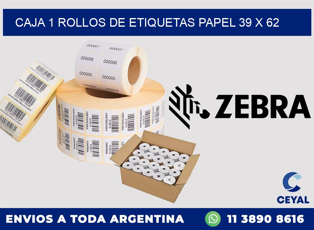 CAJA 1 ROLLOS DE ETIQUETAS PAPEL 39 x 62