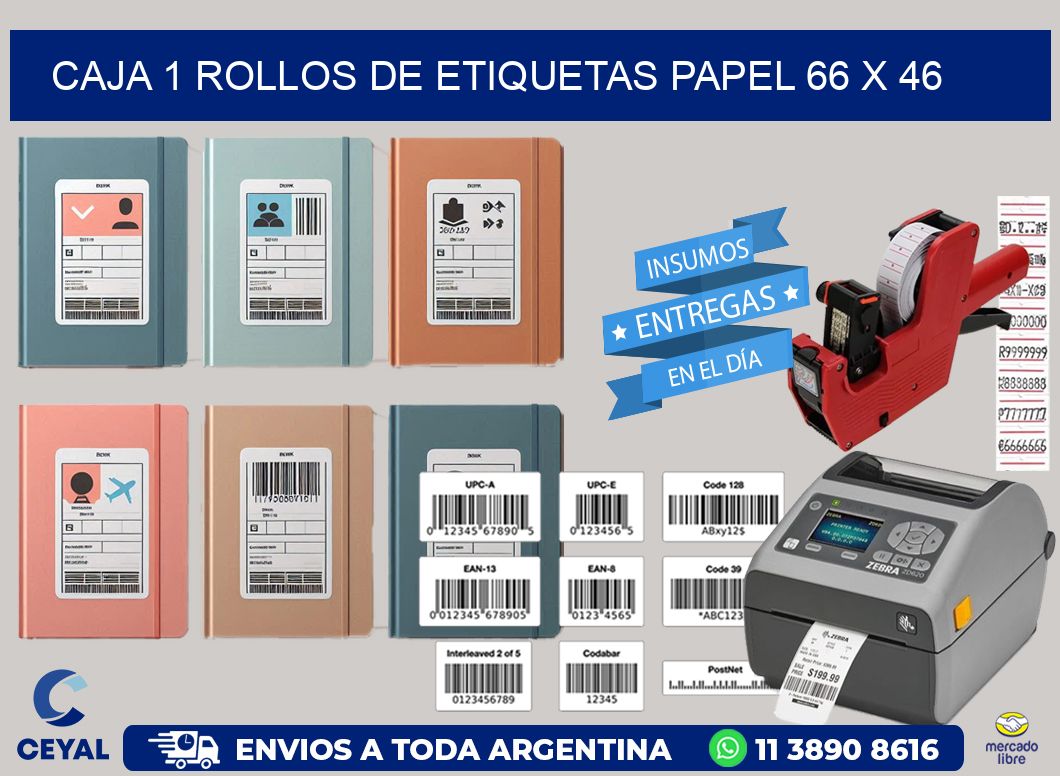 CAJA 1 ROLLOS DE ETIQUETAS PAPEL 66 x 46