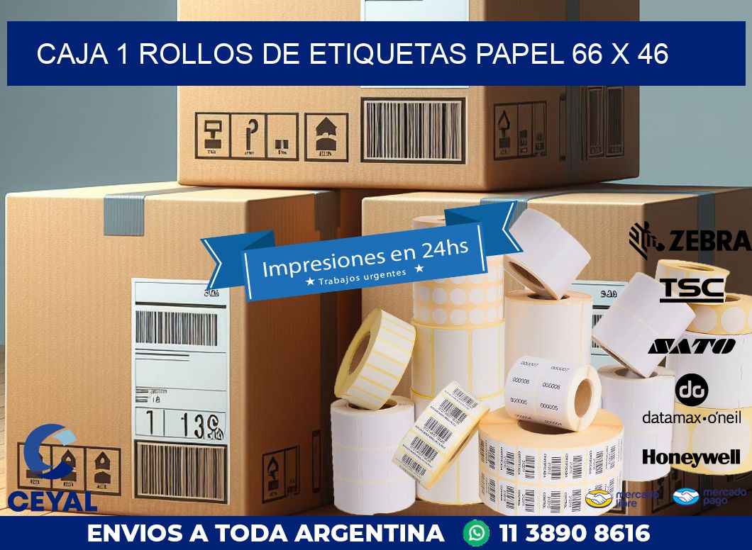 CAJA 1 ROLLOS DE ETIQUETAS PAPEL 66 x 46