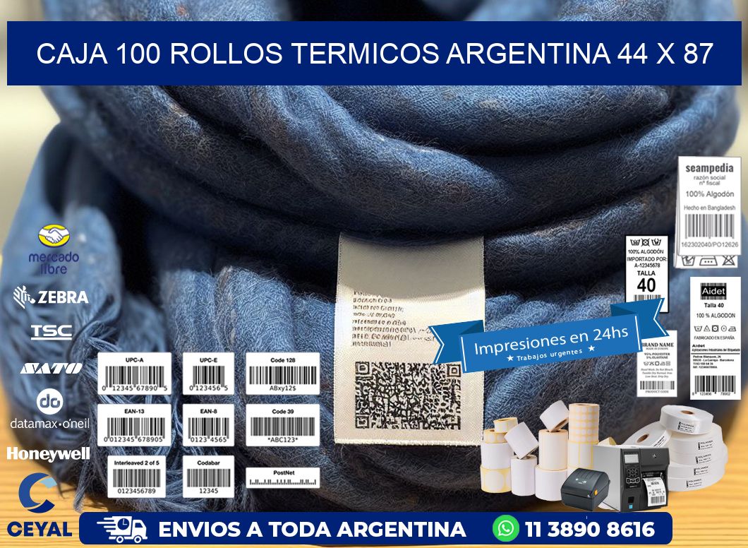 CAJA 100 ROLLOS TERMICOS ARGENTINA 44 x 87