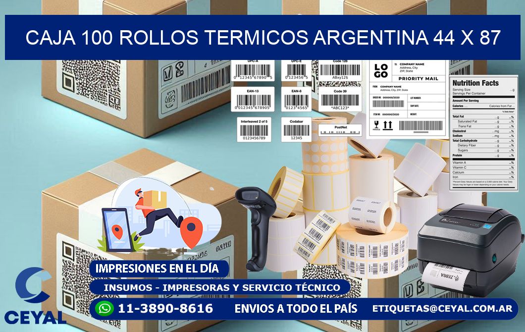 CAJA 100 ROLLOS TERMICOS ARGENTINA 44 x 87