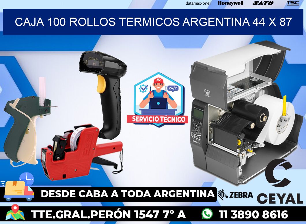 CAJA 100 ROLLOS TERMICOS ARGENTINA 44 x 87
