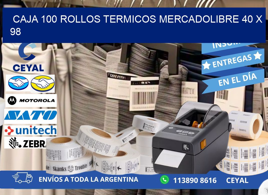 CAJA 100 ROLLOS TERMICOS MERCADOLIBRE 40 x 98