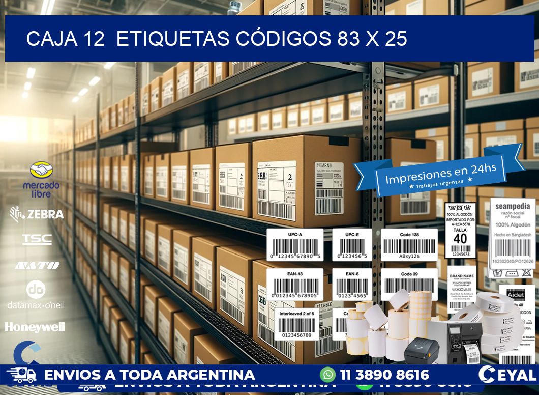 CAJA 12  ETIQUETAS CÓDIGOS 83 x 25