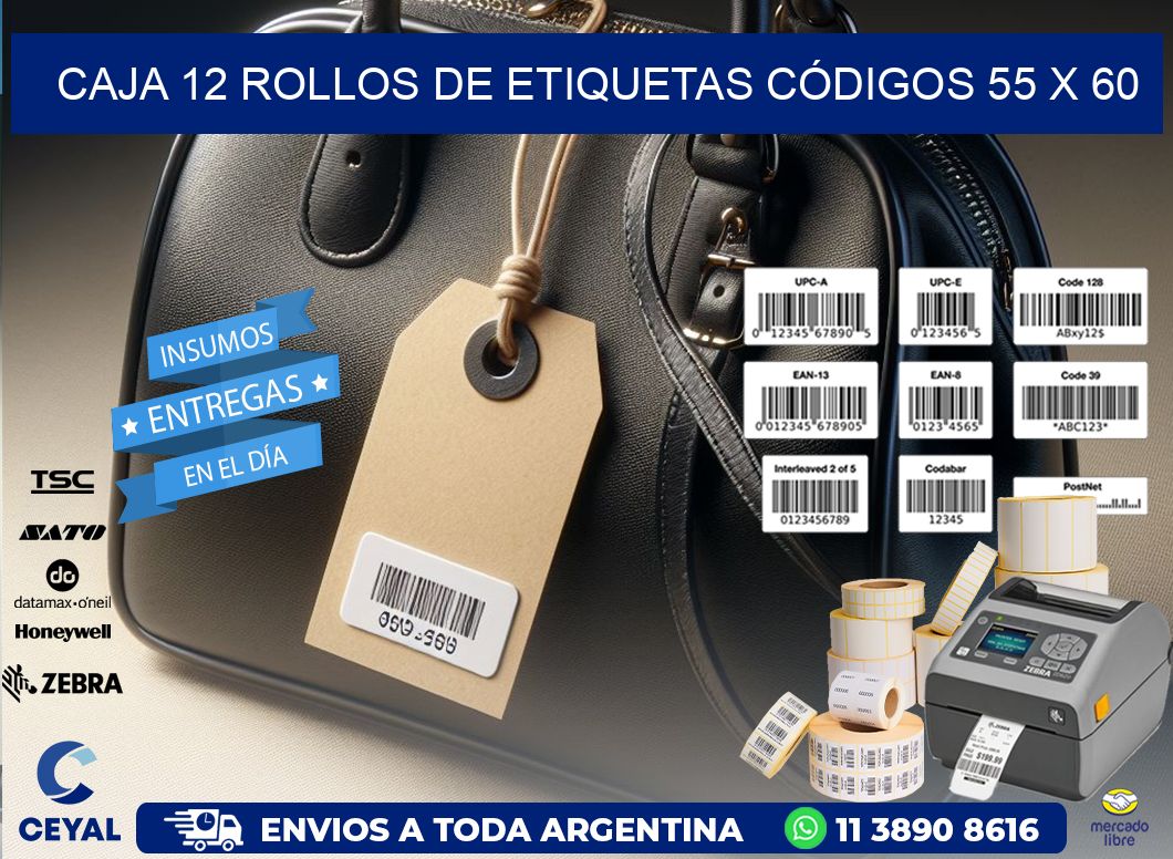 CAJA 12 ROLLOS DE ETIQUETAS CÓDIGOS 55 x 60