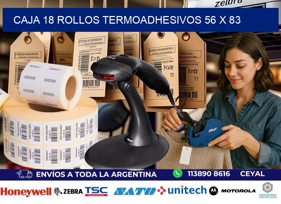 CAJA 18 ROLLOS TERMOADHESIVOS 56 x 83
