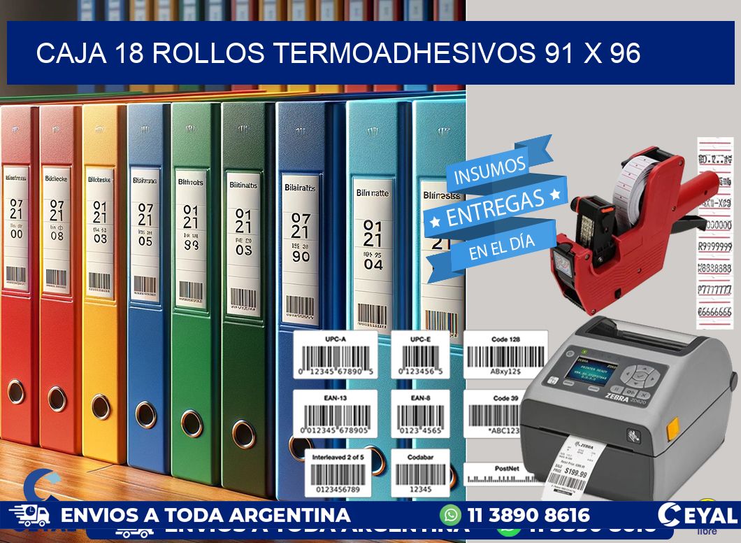 CAJA 18 ROLLOS TERMOADHESIVOS 91 x 96