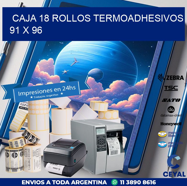 CAJA 18 ROLLOS TERMOADHESIVOS 91 x 96