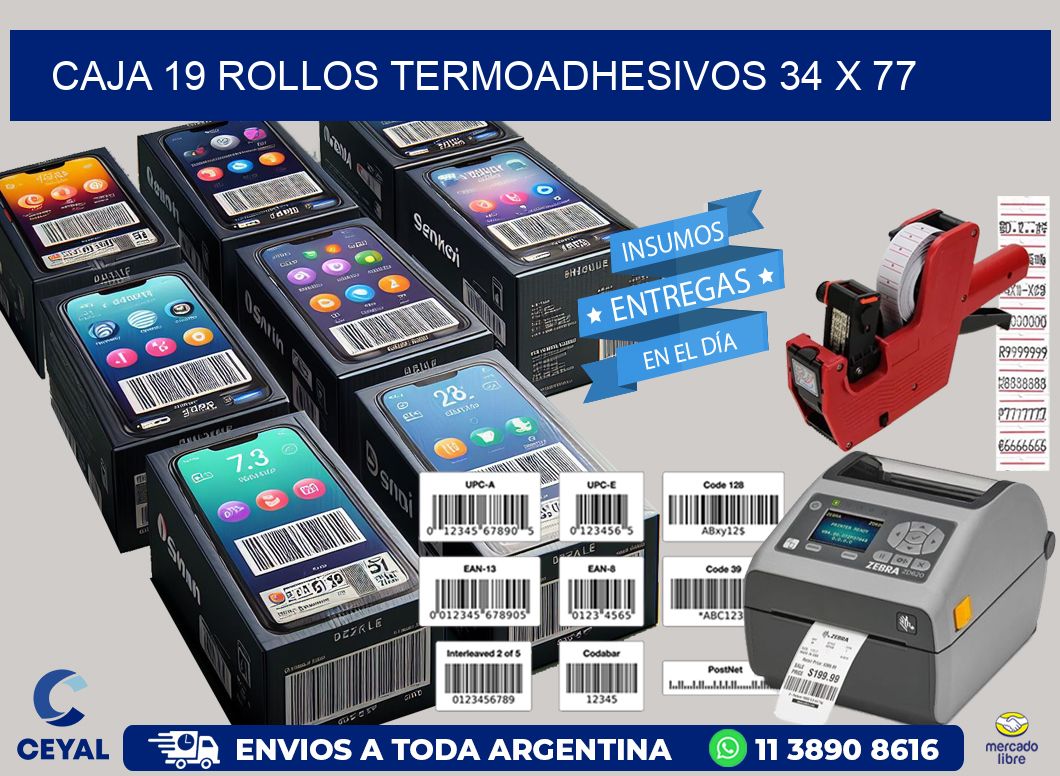 CAJA 19 ROLLOS TERMOADHESIVOS 34 x 77
