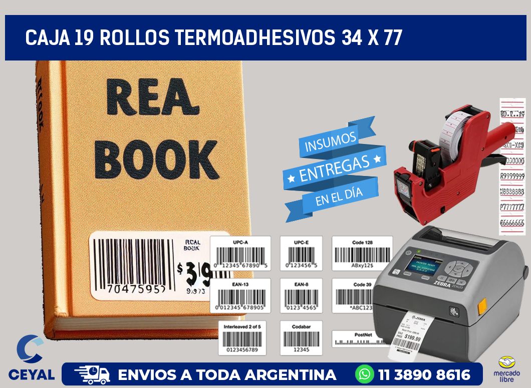 CAJA 19 ROLLOS TERMOADHESIVOS 34 x 77